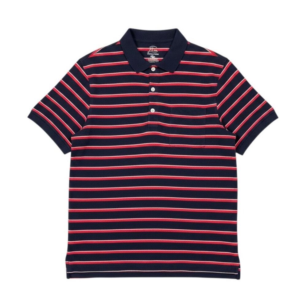 J.Crew Polo Shirt Mens Medium Blue Red Striped Stretch Pique Knit Pocket Casual